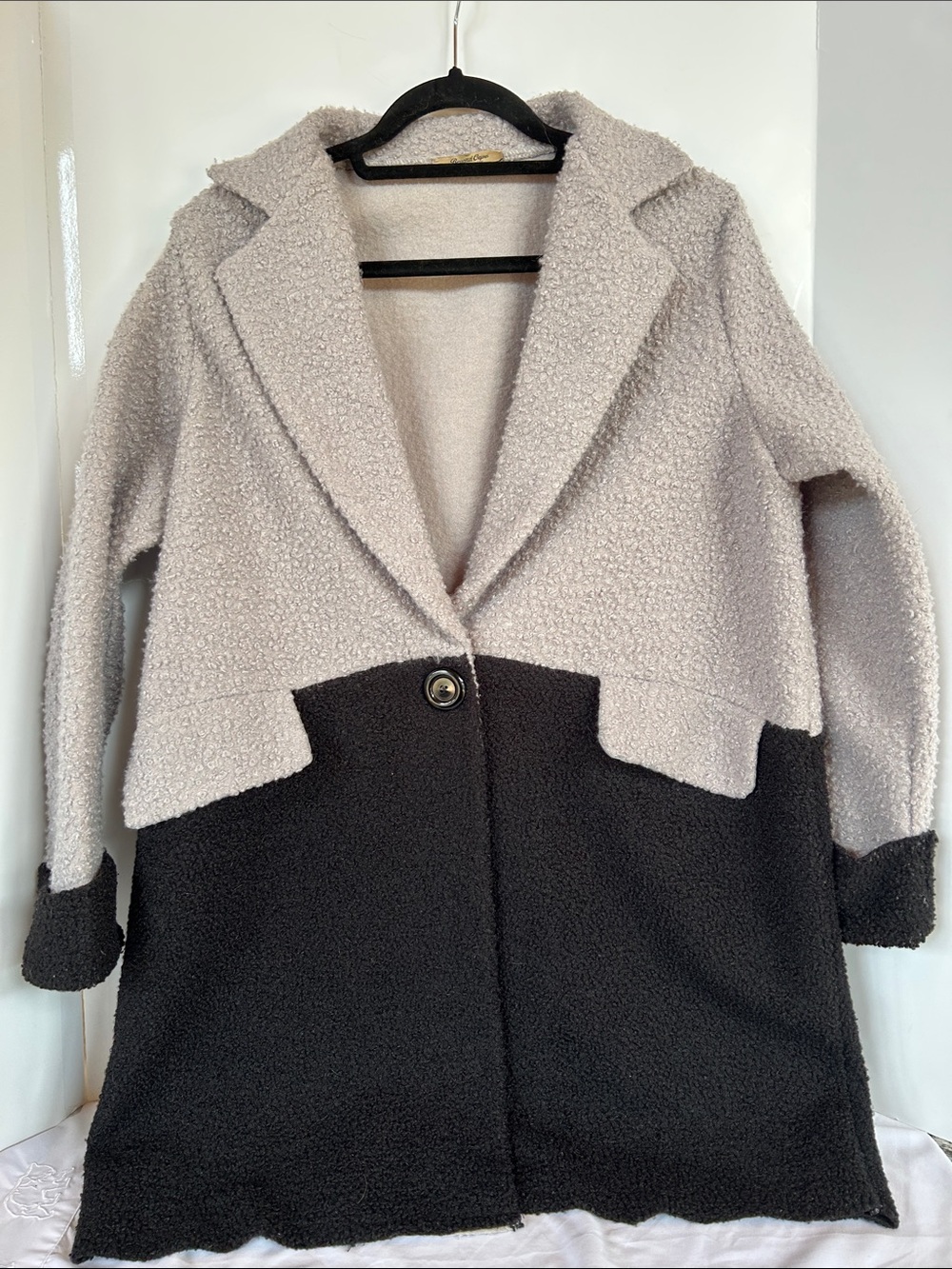 Two-Tone Teddy Coat - Light Gray and Black